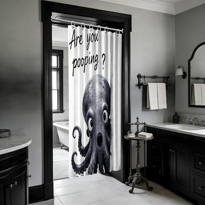 Small Stall Shower Curtain Rv Black and White Octopus, 48 x 72 Inchs