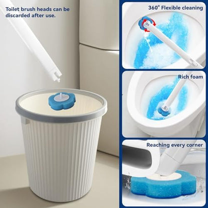 2-Pack Disposable Toilet Brush with 56 Refills, Toilet Cleaning System Starter Kit,Wall-Mounted Space-Saving Brush Set for Deep Bathroom, RV, and Home Cleaning