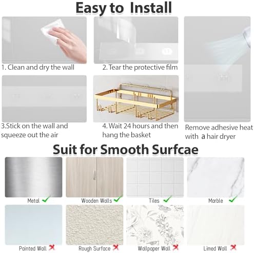 Liuoud 10 Pack Shower Caddy for Inside shower, Brite Gold Bathroom Storage
