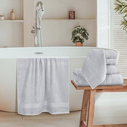 Belizzi Home 8 Piece Towel Set 100% Ring Spun Cotton, 2 Bath Towels 27x54, 2 Hand Towels 16x28 and 4 Washcloths 13x13 - Ultra Soft Highly Absorbent Machine Washable Hotel Spa Quality - Light Grey