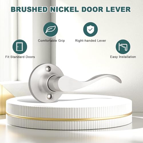 GOBEKOR Single Dummy Door Lever Right-Handed Dummy Door Handle Nickel for Closet French Doors, Non-Turning Door Handle Pull, 1 Pack