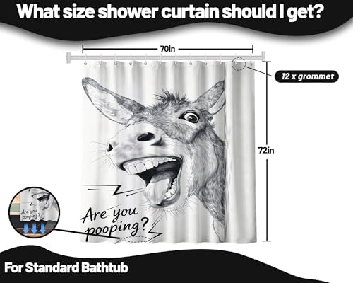 Funny Donkey Shower Curtain, Black and White, 70x72 Inch