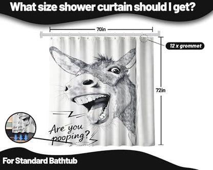 Funny Donkey Shower Curtain, Black and White, 70x72 Inch