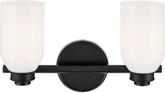 Kichler Shae 15" 2-Light Vanity Light with White Opal Glass in Black, for Bathroom Vanity, Powder Room, Over a Mirror, (15" W x 9" H), 55201BK