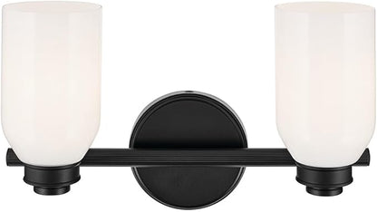 Kichler Shae 15" 2-Light Vanity Light with White Opal Glass in Black, for Bathroom Vanity, Powder Room, Over a Mirror, (15" W x 9" H), 55201BK