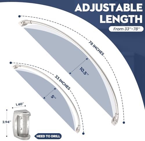 Brushed Nickel Curved Shower Curtain Rod 33-78 Inches Adjustable Splicing Design Shower Rods Curved Round Bowed Rust proof, Need To Drill Shower Curtain Rod for Bathroom, Bathtub, Stall