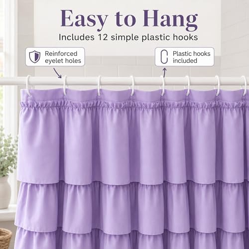 Purple Ruffle Shower Curtain for Bathroom, 72 x 72 inch, 1 Panel