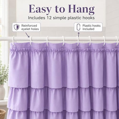 Purple Ruffle Shower Curtain for Bathroom, 72 x 72 inch, 1 Panel