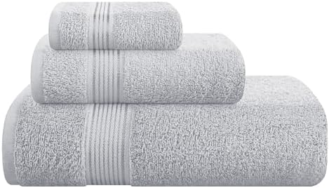 Belizzi Home Ultra Soft 3 Pack Cotton Towel Set, Contains a Bath Towel 28x55 inch, a Hand Towel 16x24 inch & a Wash Coth 12x12 inch, Ideal Everyday use, Compact & Lightweight - Light Grey