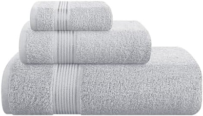 Belizzi Home Ultra Soft 3 Pack Cotton Towel Set, Contains a Bath Towel 28x55 inch, a Hand Towel 16x24 inch & a Wash Coth 12x12 inch, Ideal Everyday use, Compact & Lightweight - Light Grey