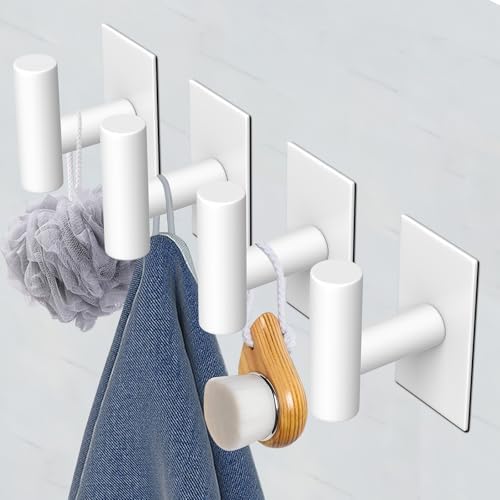 VAEHOLD Wall Towel Hooks, Heavy Duty Sticky Holder Waterproof Towel Hooks for Hanging Coat, Clothes, Closet Hook Wall Mount for Kitchen (White, 2 Pack)