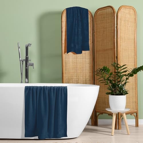 BELZZI Home Ultra Soft 4 Pack Oversized Bath Towel Set 27x54, Cotton Compact Bath Towels, Highly Absorbant Eco-Friendly Quickdry & Lightweight Towel, Ideal for Gym Travel Camp Pool - Mineral Blue