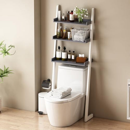 3-Tier Bathroom Over Toilet Storage for Small Space (White+Grey)