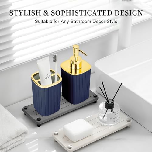 RRM Bathroom Soap Dispenser and Toothbrush Holder Set, Navy Blue