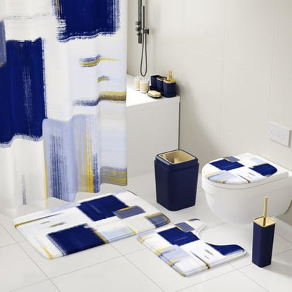 XLHOMO Bathroom Accessories Set - 25PC Bathroom Set with Shower Curtain and Rugs, Blue Bathroom Set, Bathroom Accessory Set with Press-on Lid Trash Can, Soap Dispenser and Qtip Holders