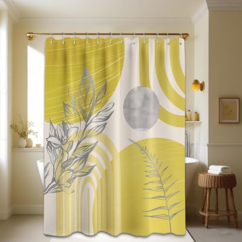 Mustard Yellow Extra Long Shower Curtain, Tall 72X84 in, Mid Century