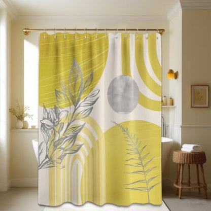 Mustard Yellow Extra Long Shower Curtain, Tall 72X84 in, Mid Century