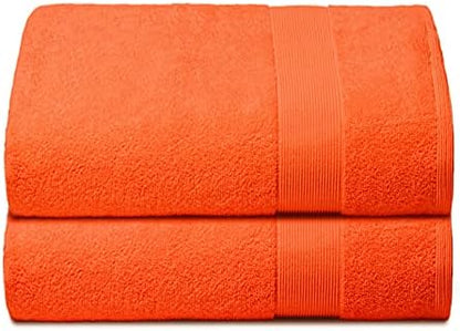 Belizzi Home Premium Cotton Oversized 2 Pack Bath Sheet 35x70-100% Pure Cotton - Ideal for Everyday use - Ultra Soft & Highly Absorbent - Machine Washable - Orange