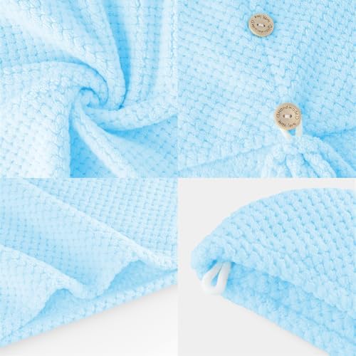 MaopaoBeauty Thicker Hair Drying Towels, Quick Drying Towels for Hair with Button, Super Absorbent Hair Turbans for Wet Hair Long Thick Curly Hair, Soft Hair Drying Towel Wrap, Light Blue