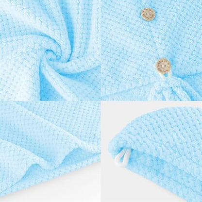 MaopaoBeauty Thicker Hair Drying Towels, Quick Drying Towels for Hair with Button, Super Absorbent Hair Turbans for Wet Hair Long Thick Curly Hair, Soft Hair Drying Towel Wrap, Light Blue