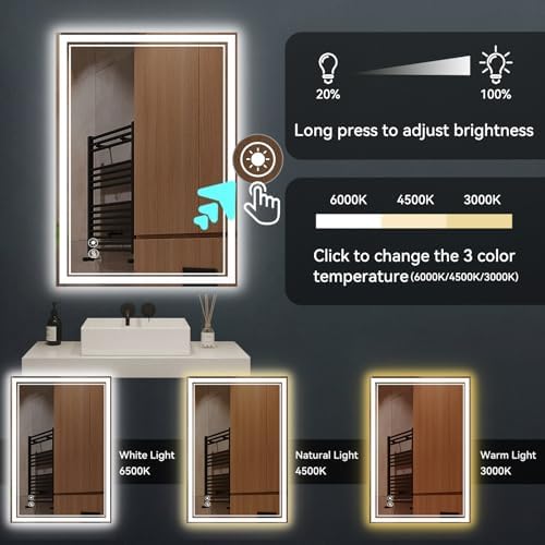 2 Pack 24“ x 36” LED Bathroom Mirror, LED Mirror for Bathroom, Fogless