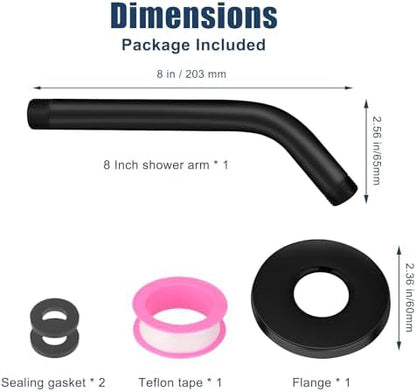 Shower Arm with Flange, 8 Inch, Matte Black
