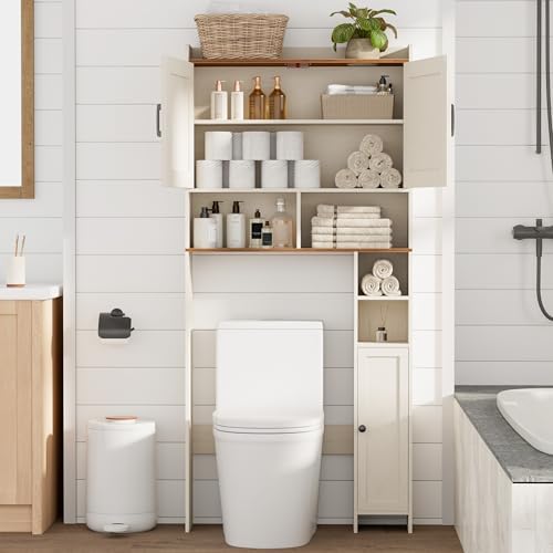 Homhedy Wooden Over The Toilet Storage Cabinet with Barn Door