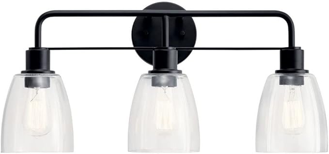 Kichler Meller 24 Inch 3 Light Vanity Light with Clear Glass in Black