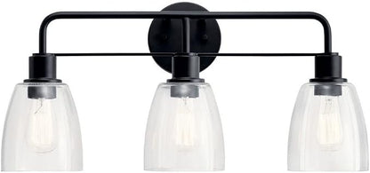 Kichler Meller 3-Light Industrial Vanity Light, Brushed Nickel | Modern vanity light with clear glass for bathroom mirrors (24.25" x 11.25" x 7"), 55102NI