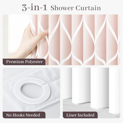 Yiatn No Hook Shower Curtain with Snap-in Liner, 71 x 74 Inch