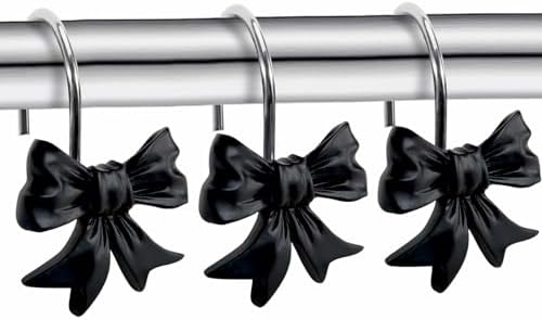 CHICTIE Decorative Shower Curtain Hooks, Bow Knot Shower Curtain Rings Hooks for Bathroom Baby Kids Room Rustproof Shower Hooks (Black)