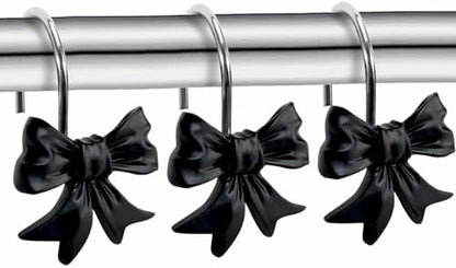 CHICTIE Decorative Shower Curtain Hooks, Bow Knot Shower Curtain Rings Hooks for Bathroom Baby Kids Room Rustproof Shower Hooks (Black)