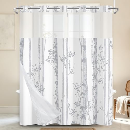No Hook Shower Curtain with Snap in Liner 71x74 Inch