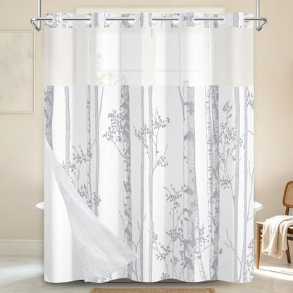 No Hook Shower Curtain with Snap in Liner 71x74 Inch