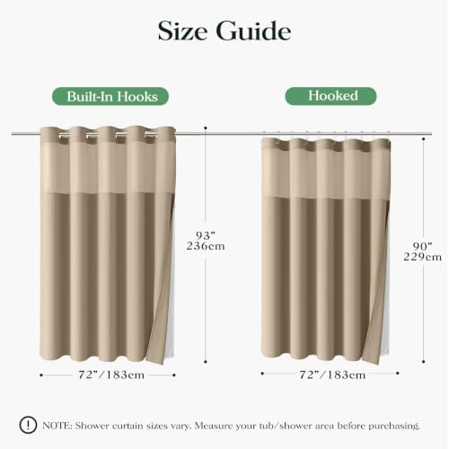 Dynamene Beige Hook Free Waffle Shower Curtain & Snap-in Fabric Liner,72x93