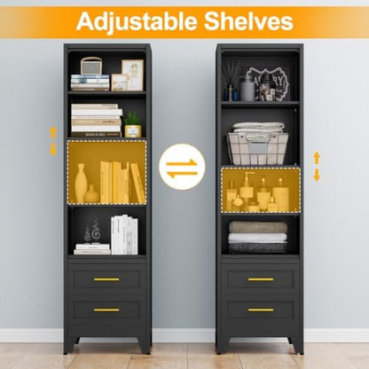 Ckzbx Tall Narrow Storage Cabinet, 66.93" H Tall Bathroom Cabinet Metal Pantry Cabinets with Drawers, 3 Adjustable Shelves, for Kitchen, Bathroom, Home Office, Living Room