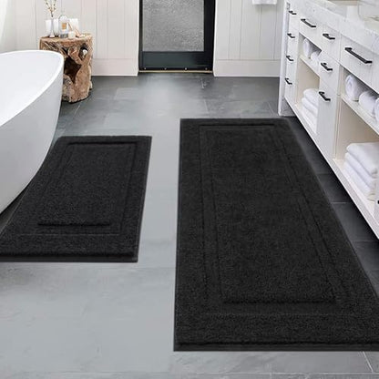 SHACOS Soft Microfiber Bathroom Rugs Set of 2 Pieces, Black