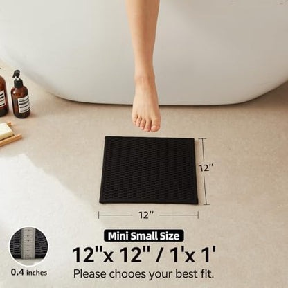 Triohero Small Bathroom Rugs Non Slip Washable Bath Rugs Super Absorbent Bathroom Rug Thin Quick Dry Low Pile Bath Mats, Black 12"x12"