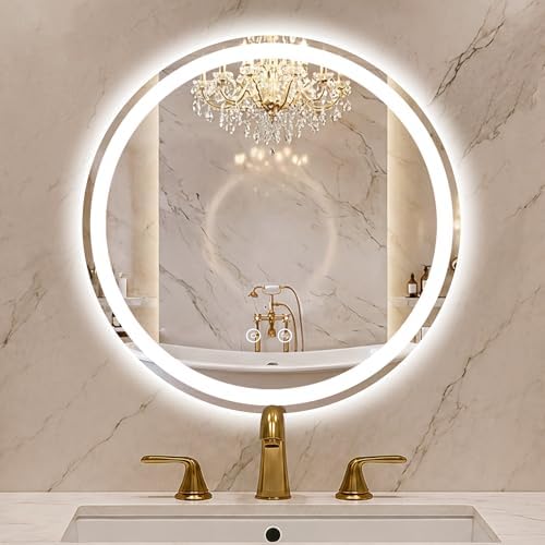 Round LED Bathroom Mirror with Lights, 24 Inch Circle Lighted Vanity Mirror
