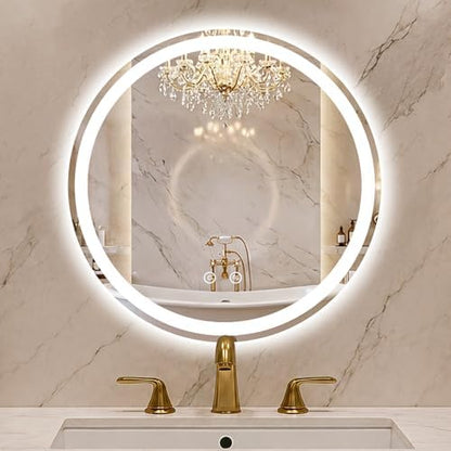 Round LED Bathroom Mirror with Lights, 24 Inch Circle Lighted Vanity Mirror