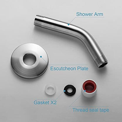 OFFO Shower Arm with Flange, 6 in Brushed Nickel Wall Mount Replacement Angle Shower Head Arm Wall-Mounted For Fixed Shower Head & Handheld Showerhead
