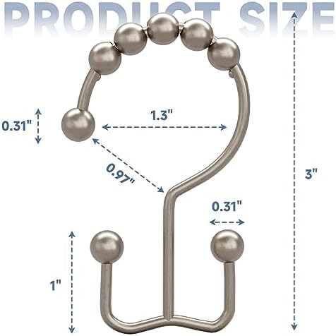 Titanker Shower Curtain Hooks Rings, Rust Resistant Metal Double Glide Shower Hooks Rings for Bathroom Shower Rods Curtains, Set of 24 Hooks - Matte Nickel