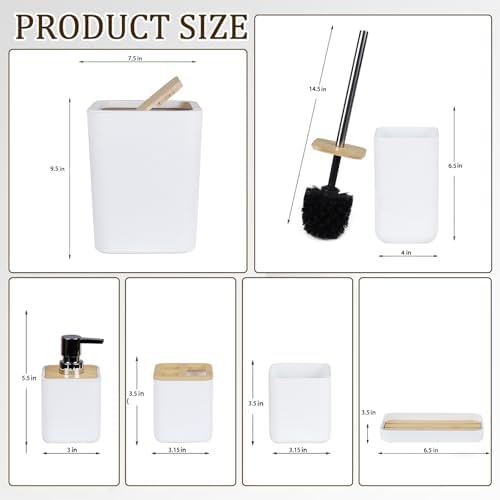 CERBIOR Bamboo Bathroom Accessories Set 6 Piece Bath Ensemble(White)