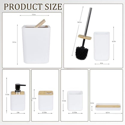 CERBIOR Bamboo Bathroom Accessories Set 6 Piece Bath Ensemble(White)