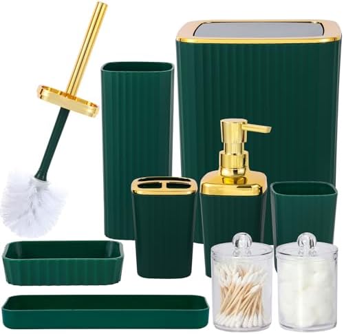 9 PCS DarkGreen Bathroom Accessories Set with Trash Can Bathroom Accessory
