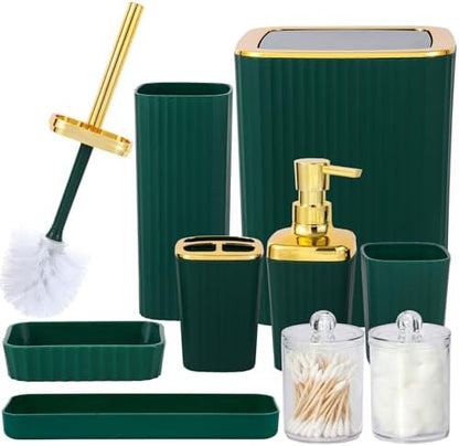9 PCS DarkGreen Bathroom Accessories Set with Trash Can Bathroom Accessory