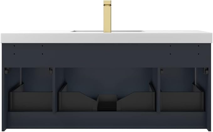 Blossom 48 Inch Bathroom Vanity with Sink | All Wood Wall Mounted Floating Bathroom Vanity Cabinet with Acrylic Sink, Soft-Close Drawer, Modern Minimalist Design Vanities (Night Blue Finish)
