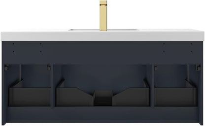 Blossom 48 Inch Bathroom Vanity with Sink | All Wood Wall Mounted Floating Bathroom Vanity Cabinet with Acrylic Sink, Soft-Close Drawer, Modern Minimalist Design Vanities (Night Blue Finish)