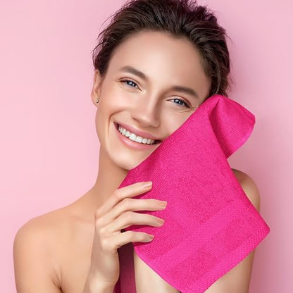 GLAMBURG Ultra Soft 12-Piece Washcloths Set 13x13-100% Ringspun Cotton - Durable & Highly Absorbent Face Towels - Ideal for use in Bathroom, Kitchen, Gym, Spa & General Cleaning - Hot Pink