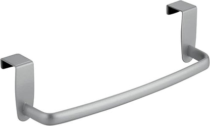 mDesign Steel Metal Wire Over Cabinet Towel Rack Storage Organizer - Hang on Cabinet or Door - Towel Bar Holder for Kitchen - Holds Hand Towels, Washcloths - Spira Collection - Silver